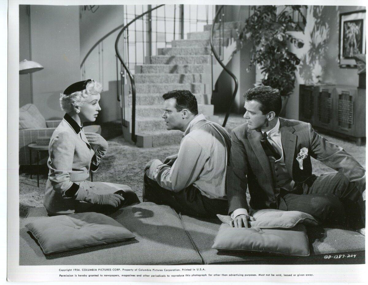 (L–R) Julie Lowndes (Betty Grable), Marty Stewart (Jack Lemmon), and Vernon Lowndes (Gower Champion), in “Three For the Show.” (Columbia Pictures)