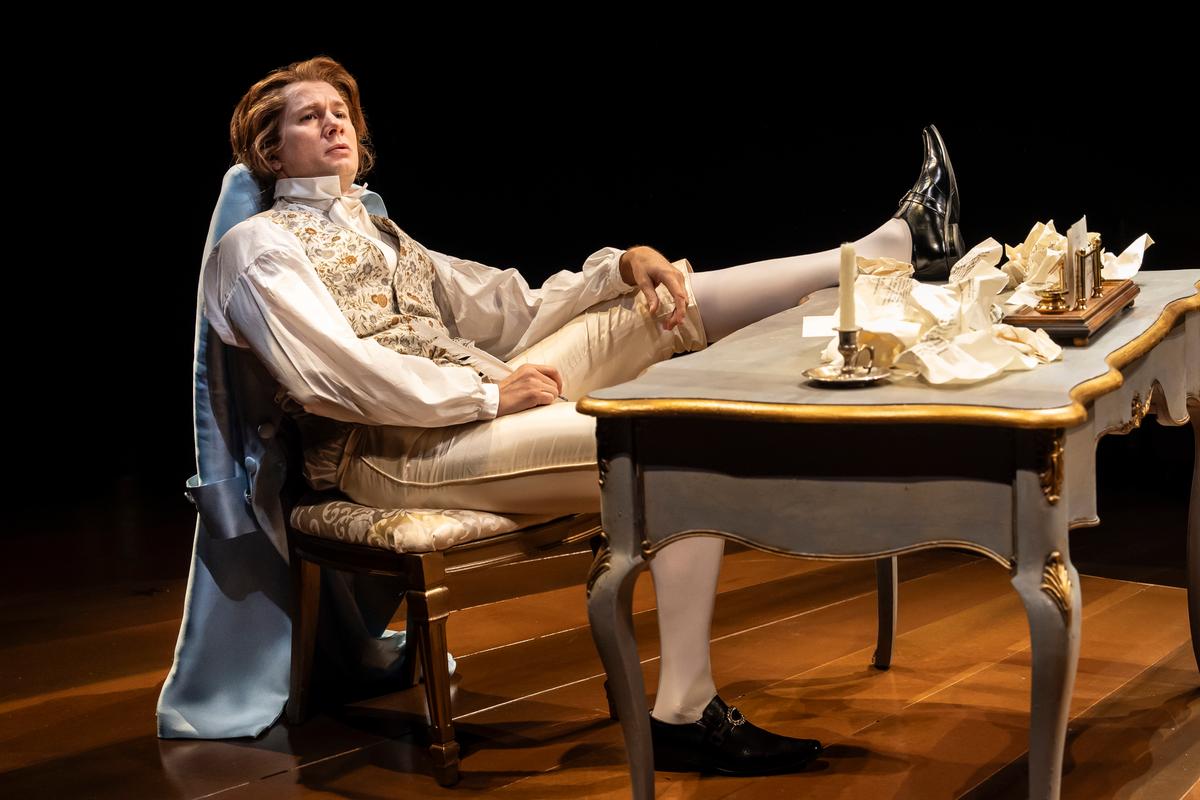 Thomas Jefferson (Erik Hellman) is unsure of what to write, in "1776." (Liz Lauren)