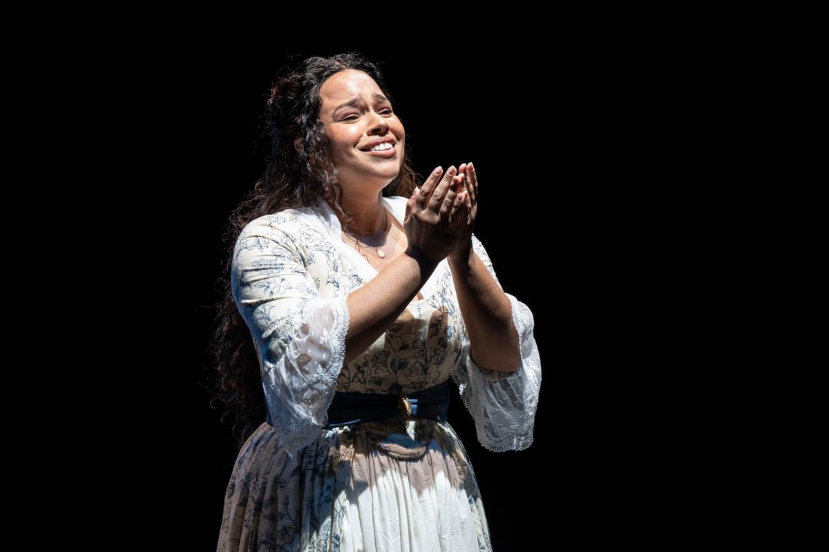 Abigail Adams (Katherine A. Thomas) is a supportive, intelligent partner to her husband John Adams, in "1776." (Liz Lauren)