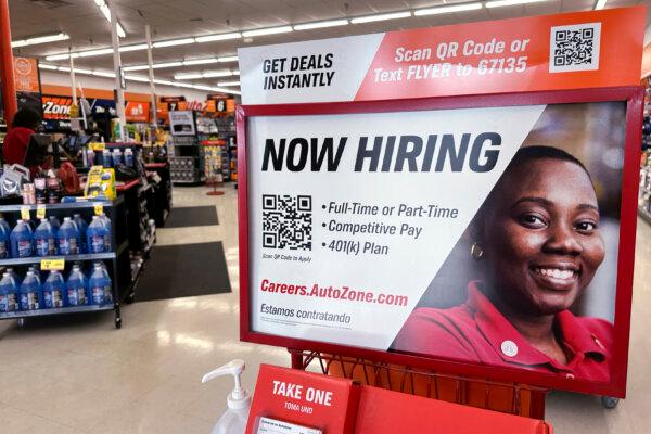 A hiring sign is displayed at a retail store in Buffalo Grove, Ill., on Sept. 6, 2024. (Nam Y. Huh/Associated Press)