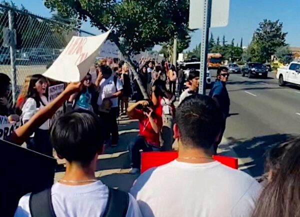 About 70 students protested after a music and Spanish teacher were removed from their positions at Daniel Pearl Magnet High School in Los Angeles on Sept. 23, 2024. (Courtesy of Nadia Buer)