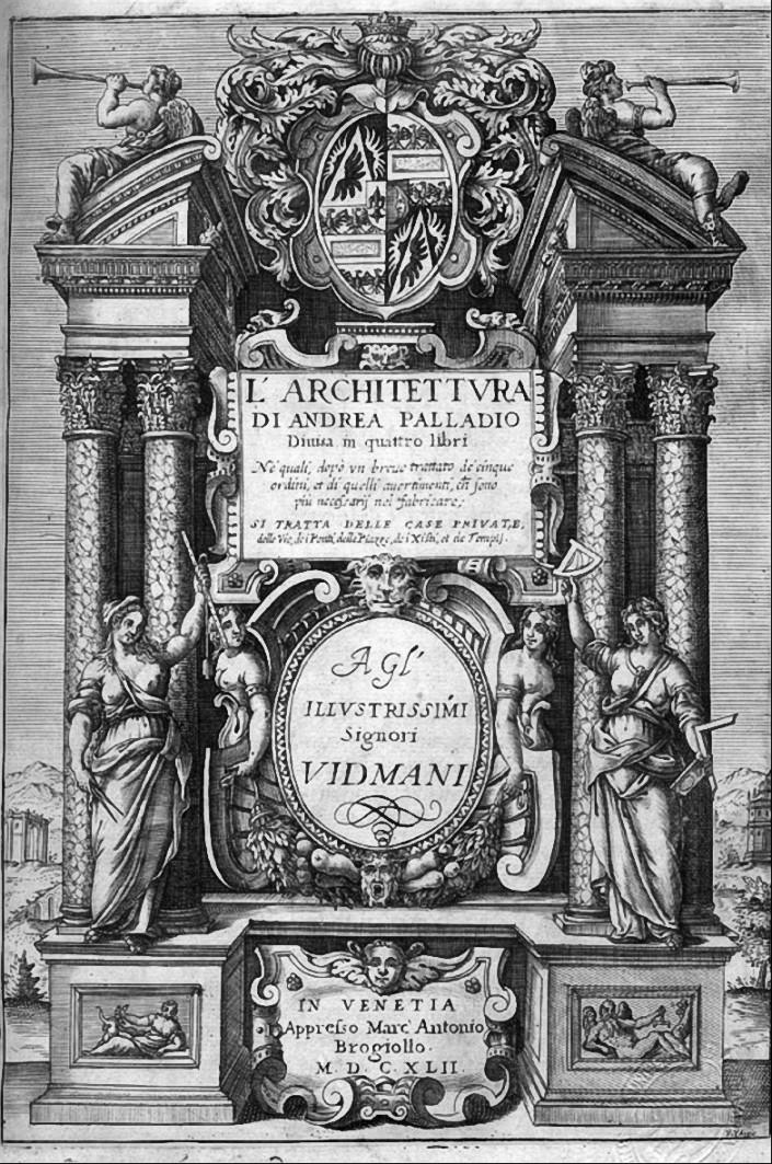 The front page of "The Four Books of Architecture" by Andrea Palladio (1642 edition). Public Domain)