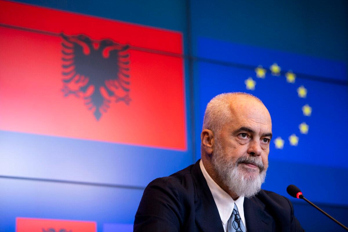 Albanian Prime Minister Edi Rama attends a press conference following the second intergovernmental EU-Albania conference in Luxembourg city on Oct. 15, 2024. (Boglarka Bodnar/MTI via AP)