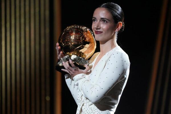 Barcelona's Aitana Bonmati, receives the 2024 Women's Ballon d'Or award during the 68th Ballon d'Or (Golden Ball) award ceremony at Theatre du Chatelet in Paris on Oct. 28, 2024. (Michel Euler/AP Photo)