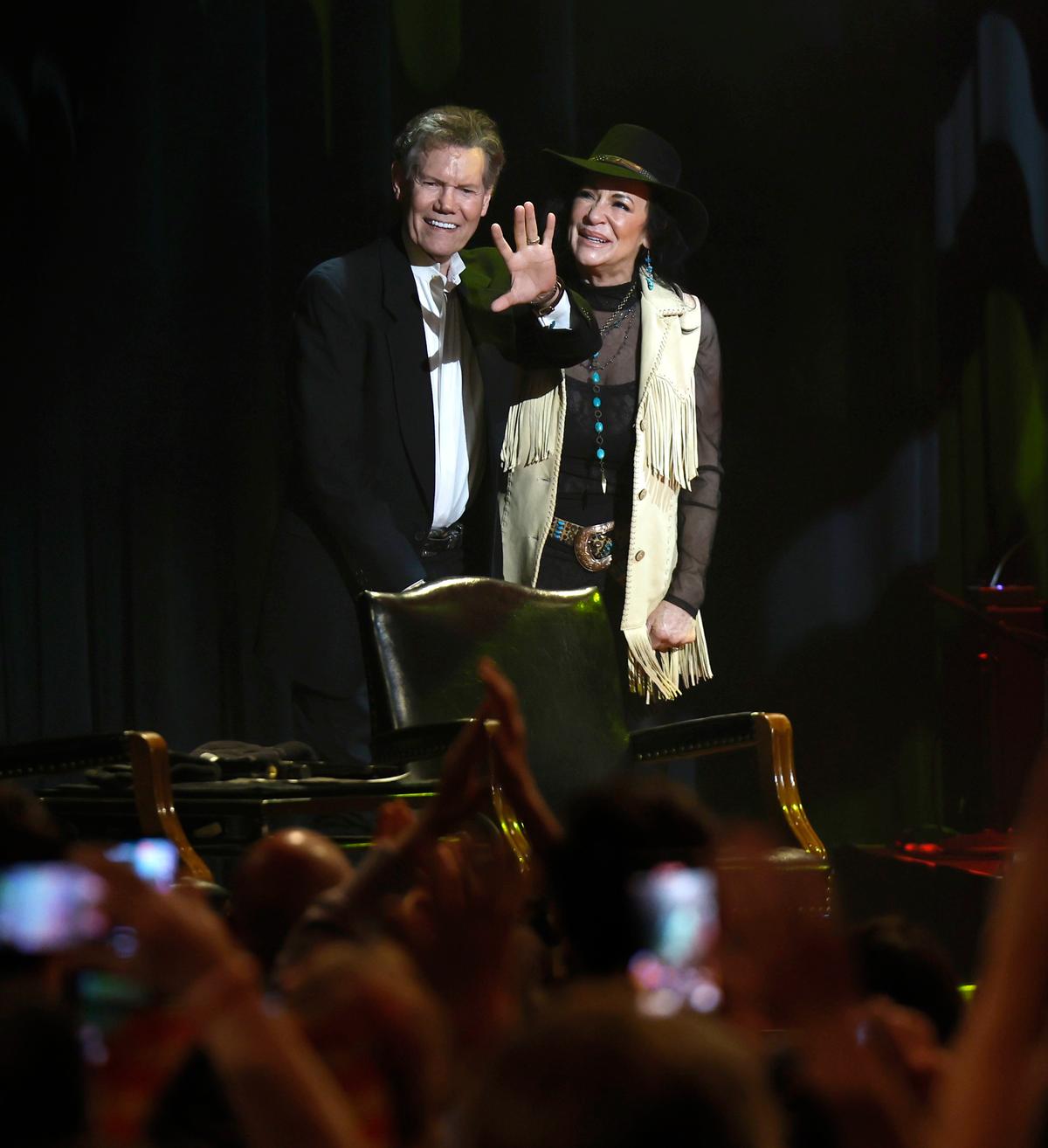 Randy and Mary Travis onstage at the More Life Tour  Nashville, Tenn.'s Ryman Auditorium on June 5, 2024. (Jason Kempin/Getty Images)