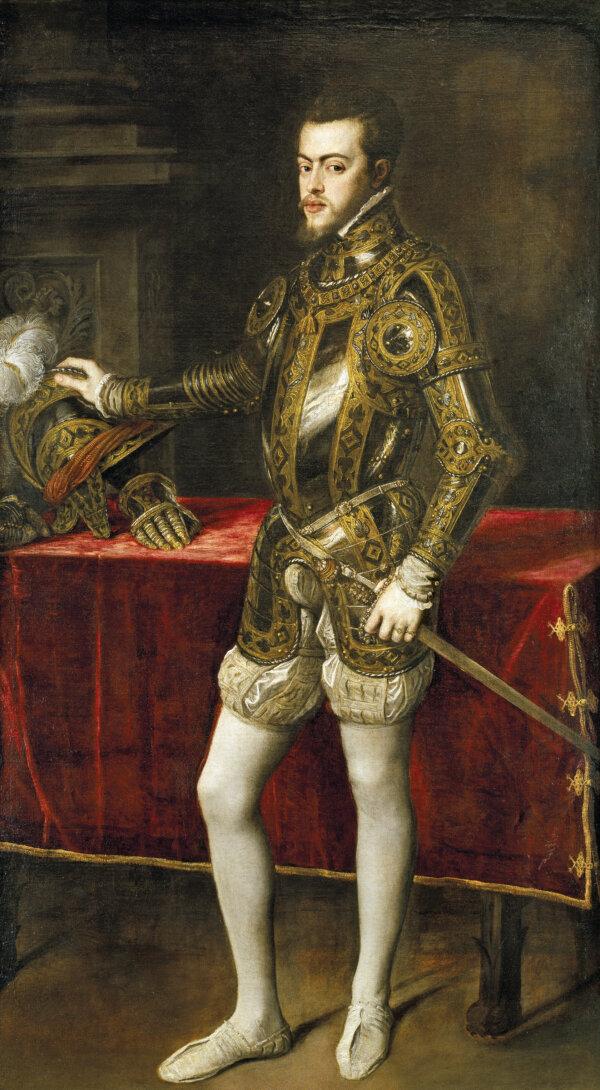 Titian's portrait of Prince Philip of Spain, dressed in a lavishly decorated set of armour. (Public Domain)