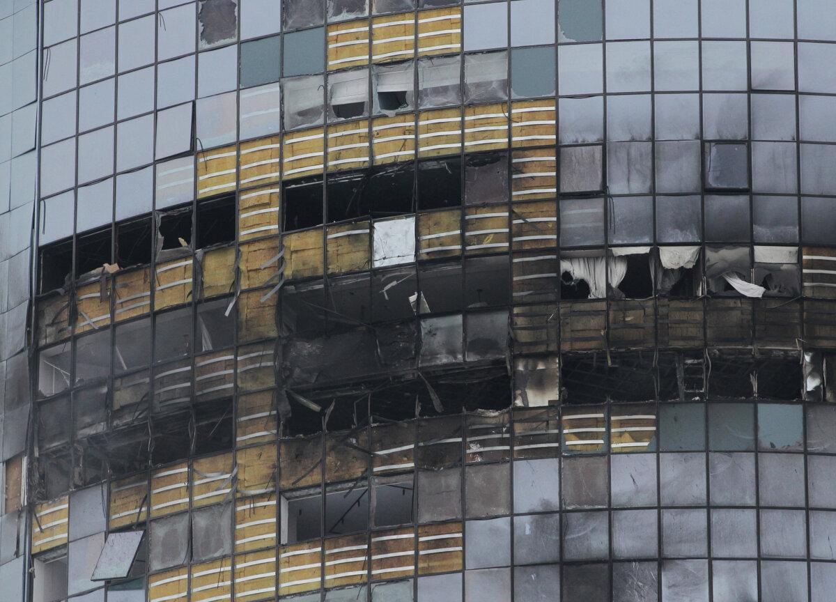 A damaged multi-story residential building following an alleged Ukrainian drone attack in Kazan, Russia, on Dec. 21, 2024. (Reuters)
