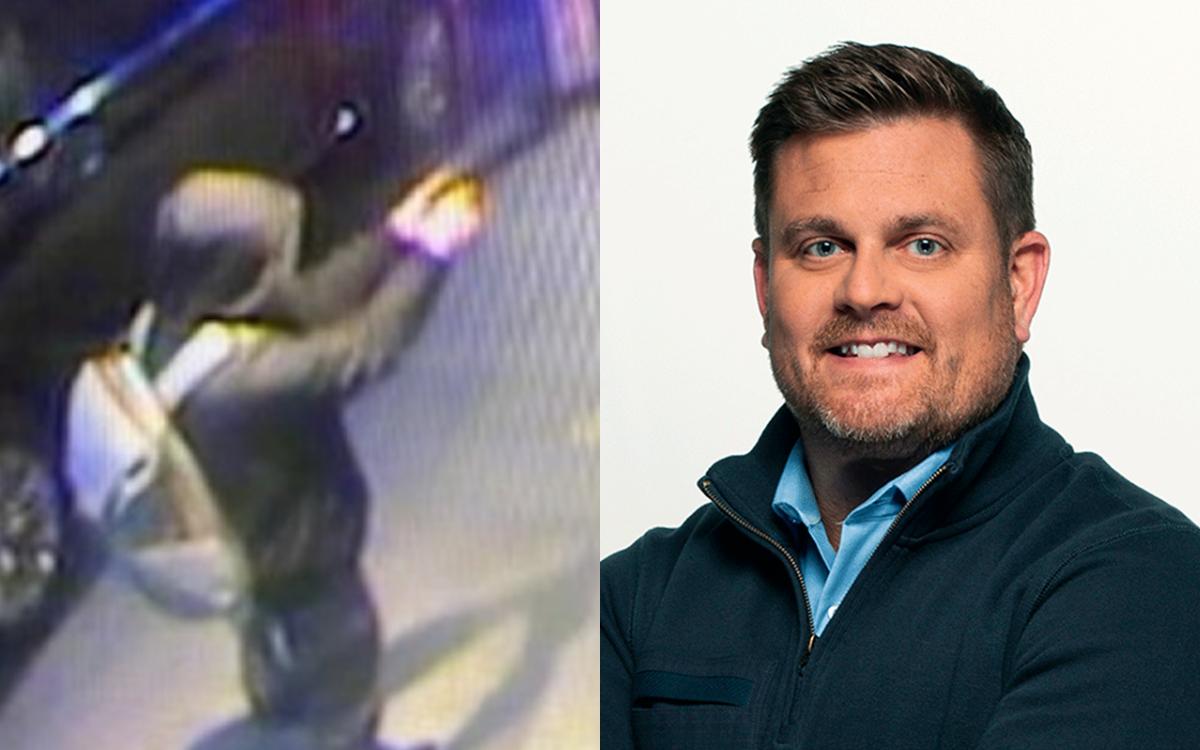 (Left) An unidentified man prepares to shoot United United Healthcare CEO Brian Thompson on Dec. 4, 2024. (Right) Brian Thompson in a file photo. (The Epoch Times via NYPD; UnitedHealth Group via AP)