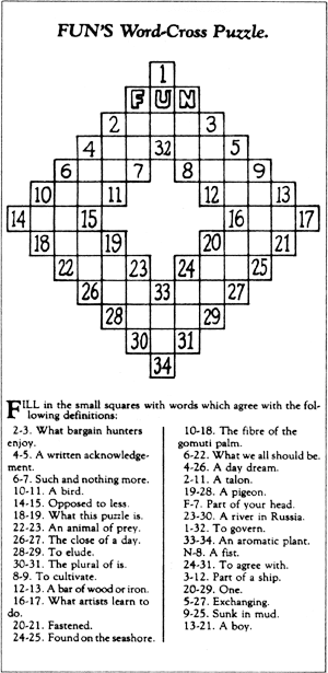 Recreation of Arthur Wynne's crossword puzzle from Dec. 21, 1913. (Public Domain)