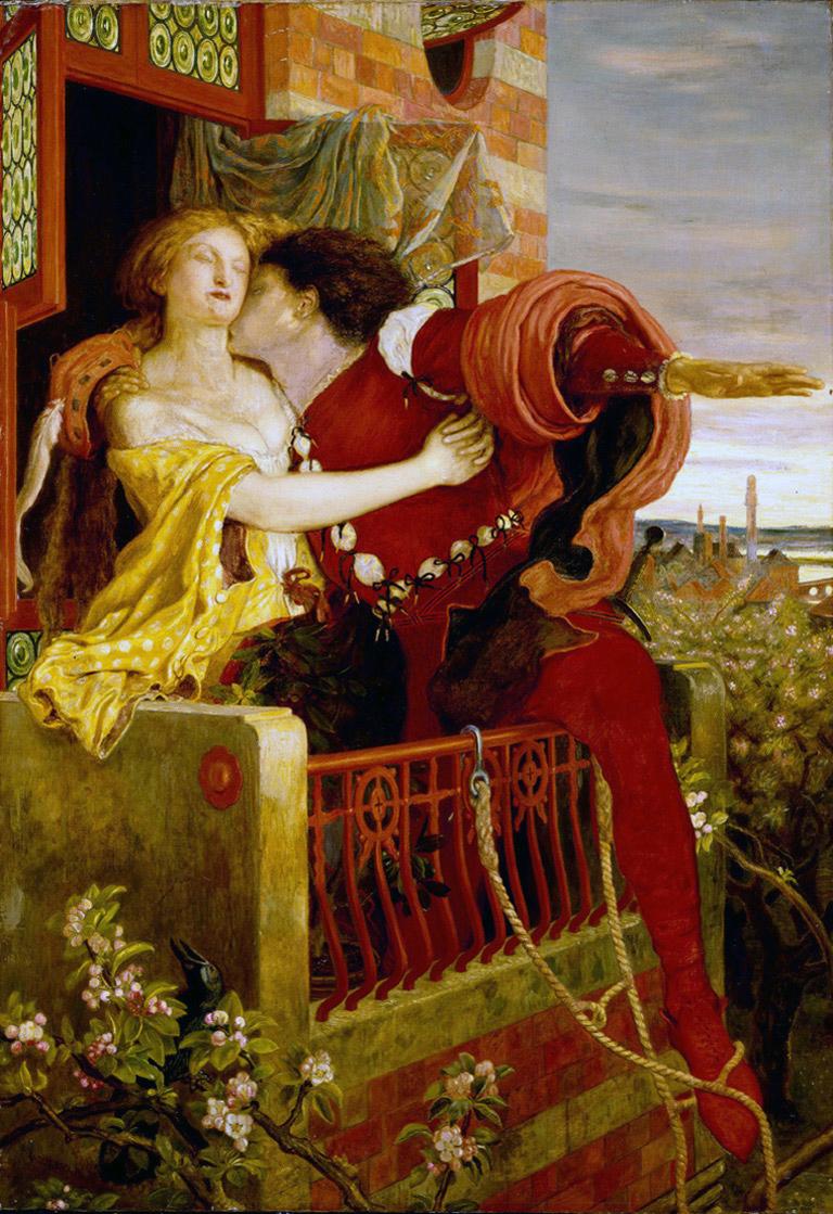 "Romeo and Juliet," between 1869 and 1870, by Ford Madox Brown. Shakespeare's story of the star-crossed lovers is foundational to literary canon. The theme of the tragic love affair is an archetypical story around the world. (Public Domain)