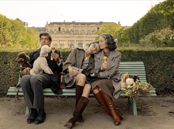 (L–R) Butler Ferruccio (Pierfrancesco Favino), singer Maria Callas (Angelina Jolie), and housekeeper Bruna (Alba Rohrwacher), in "Maria." (Netflix)