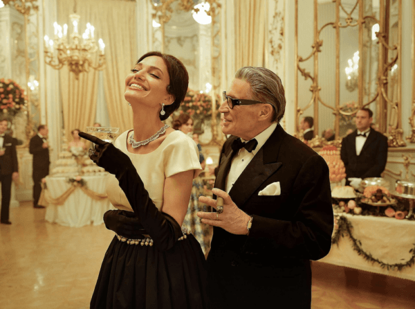 Maria Callas (Angelina Jolie) and Aristotle Onassis (Haluk Bilginer), in "Maria." (Netflix)