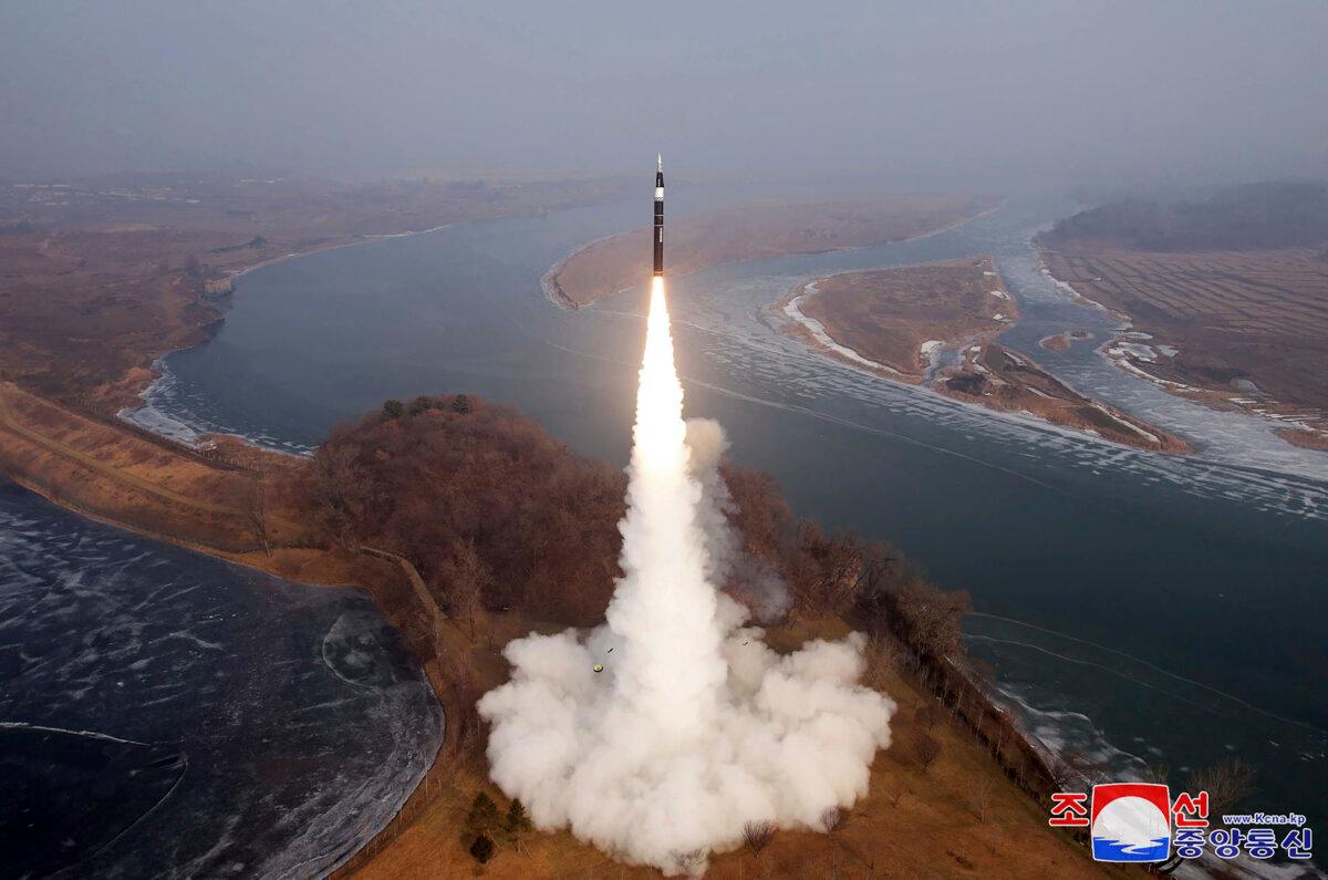 A new type of intermediate-range hypersonic ballistic missile is test-fired at an undisclosed location in North Korea on Jan. 6, 2025. (Korean Central News Agency/Korea News Service via AP)