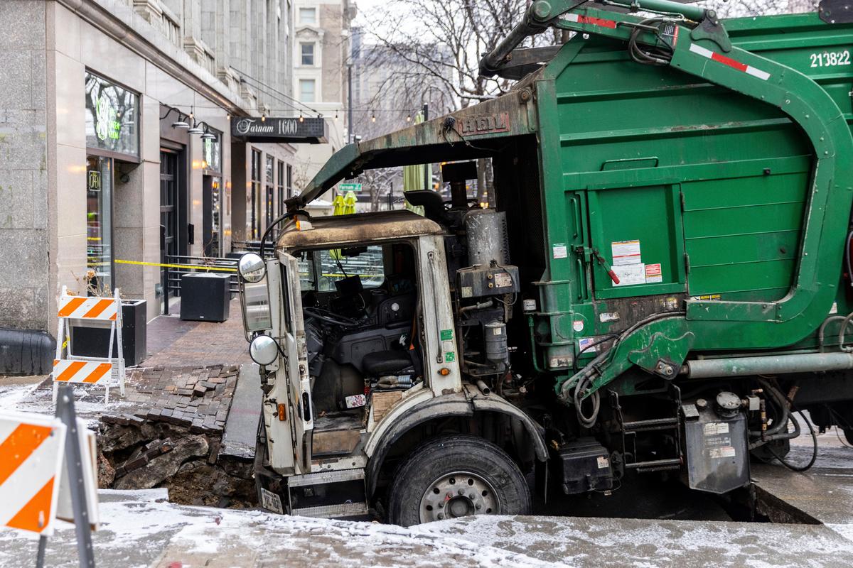 Downtown Omaha Loses Power for Hours After Garbage Truck Gets Stuck in Sinkhole