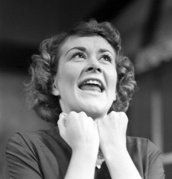 Actress Joan Plowright is shown during a dress rehearsal for the play Roots at the Royal Court Theatre in London on June 28, 1960. (Bob Dear/AP Photo)