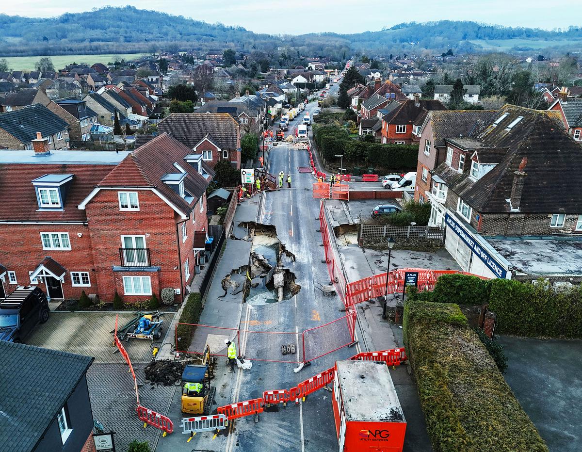 Sinkhole Opens up on the Main Street of an English Village
