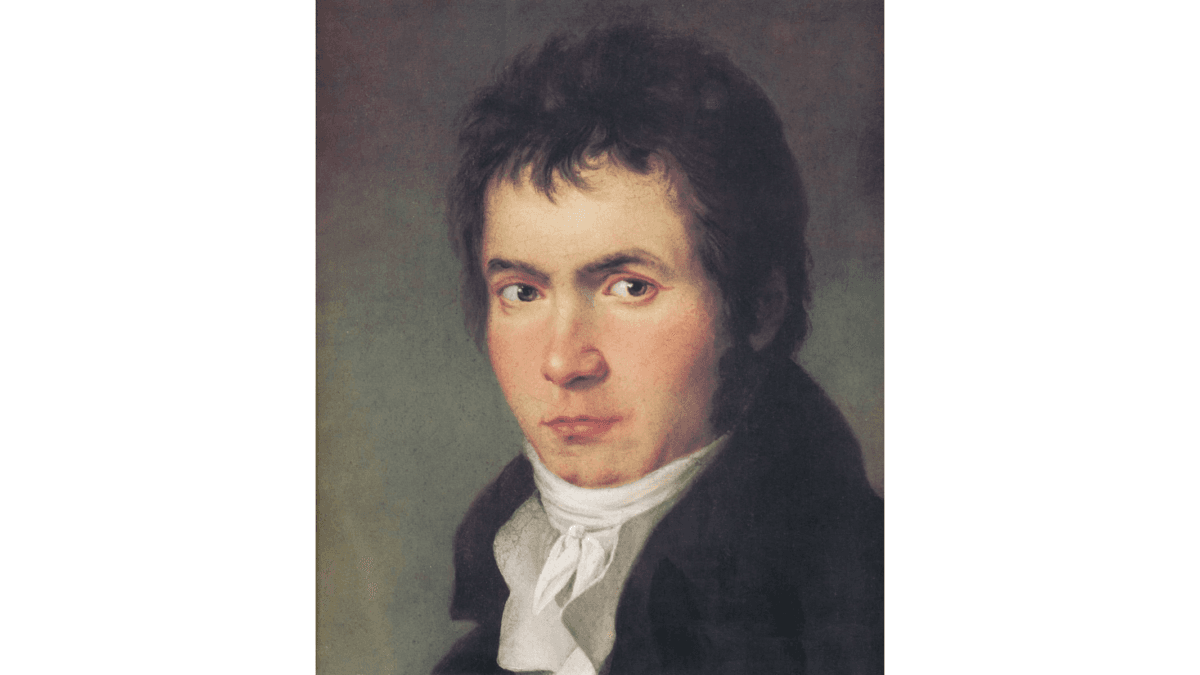 Beethoven in 1804, the year he began work on the Fifth Symphony; detail of a portrait by W.J. Mähler. (Public Domain)