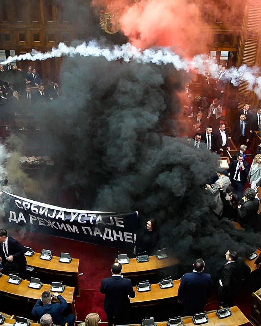 Day in Photos: Chaos in the Serbian Parliament, Trump’s Tariffs Take Effect, and Pancake Race in London