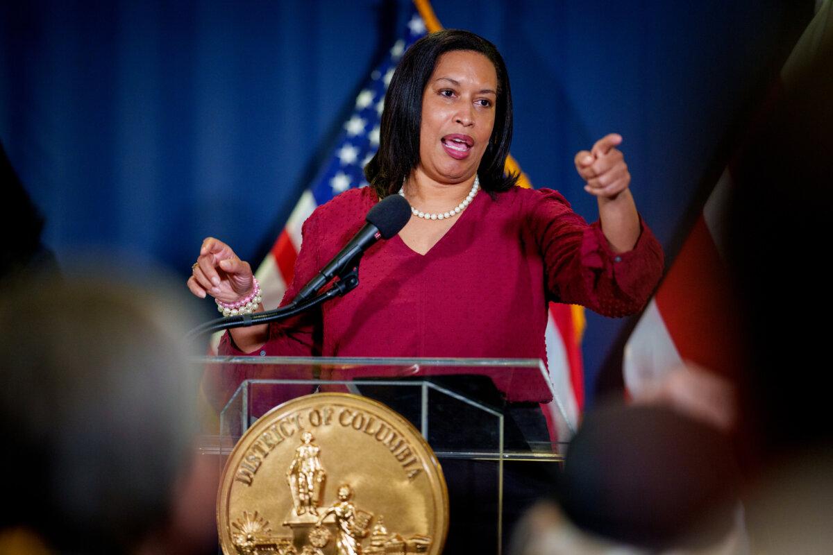 Washington Mayor Muriel Bowser takes a question from a reporter at the National Press Club in Washington on Feb. 21, 2025. (Andrew Harnik/Getty Images)