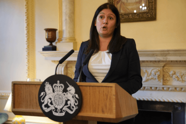 British Culture Secretary Lisa Nandy speaks during a Civil Society reception at 10 Downing Street, London, on Oct. 17, 2024. (Jonathan Brady/PA Wire)
