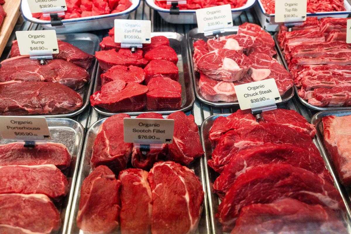 Beef is displayed for sale at a butcher shop in Melbourne, Australia on April 4, 2025. (Asanka Ratnayake/Getty Images)