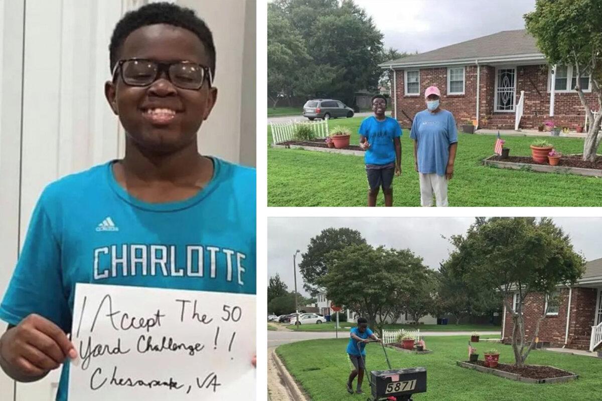 Phoenix Browne of Chesapeake, Va., mowed 50 lawns for free after signing up for Raising Men and Women Lawn Care Service’s 50 Yard Challenge. (Courtesy of Sheldon Browne)