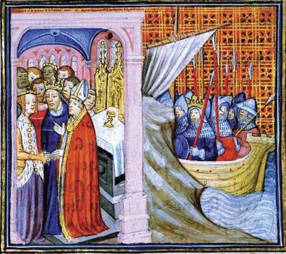 Eleanor of Aquitaine marrying Louis VII in 1137 (L) and Louis VII departing on the Second Crusade (R). (Public Domain)