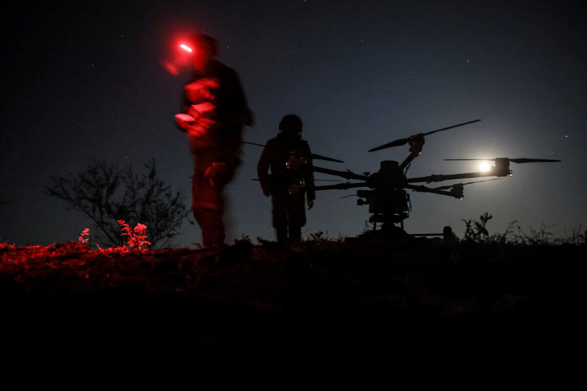 Ukrainian soldiers prepare a Kazhan drone on the front line near Chasiv Yar, in Donetsk region, Ukraine, on May 15, 2025. (Oleg Petrasiuk/Ukraine's 24th Mechanized Brigade via AP)