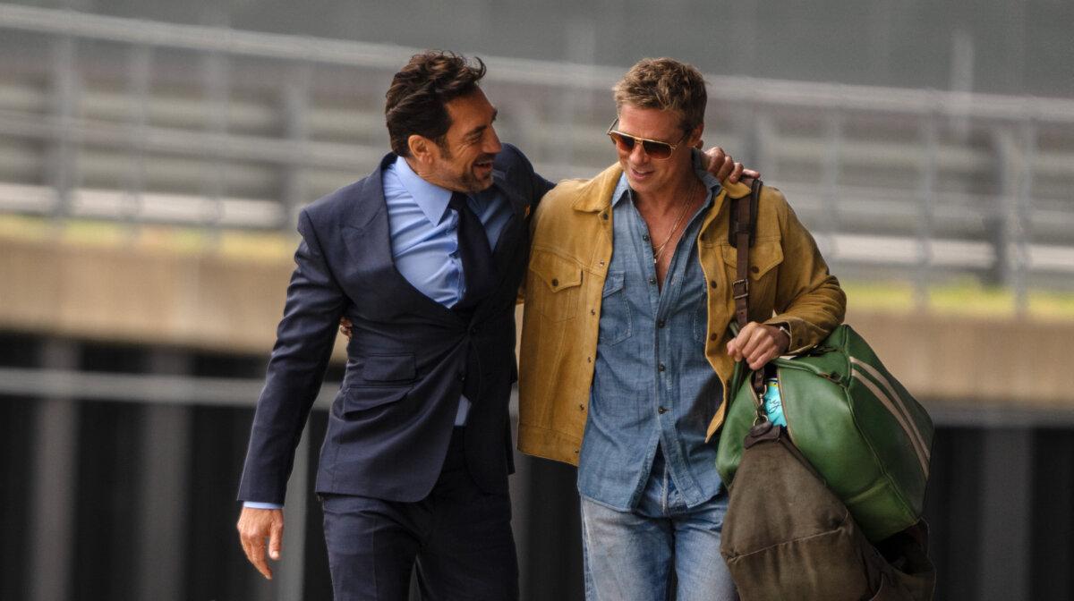 <span style="color: #000000;">Ruben Cervantes (Javier Bardem, L) and Sonny Hayes (Brad Pitt), in "F1: The Movie." (Apple Original)</span>