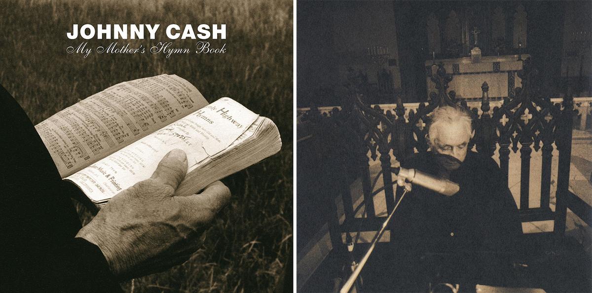 Album cover and compact disc picture from Johnny Cash's 2004 album "My Mother's Hymn Book." In the CD pamphlet, Cash talks about his mother's "Heavenly Highway Hymns," saying, "The songs in that old book mean more to me than I can tell you. So I'll just sing 'em ... knowing that God loves music and that music brings hope for a better tomorrow." Internet Archive. (Public Domain)