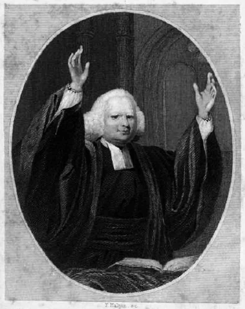 George Whitefield preaching, in an 1857 engraving. (Public Domain)