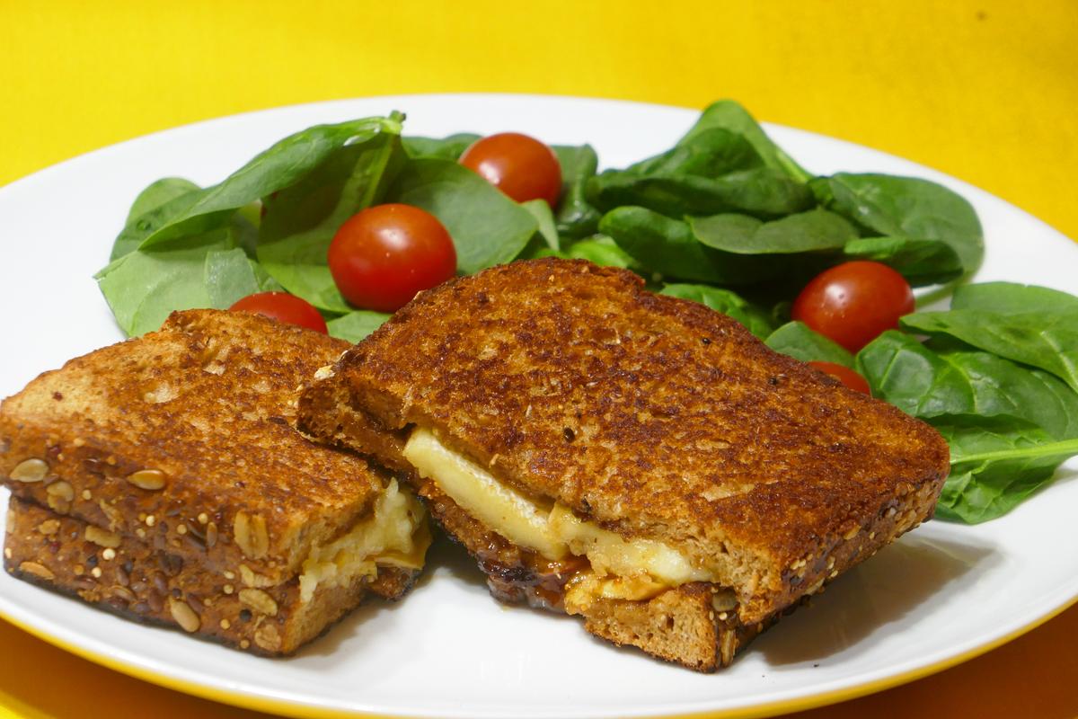 Grilled Cheese Sandwich Supper With Spinach and Tomato Salad