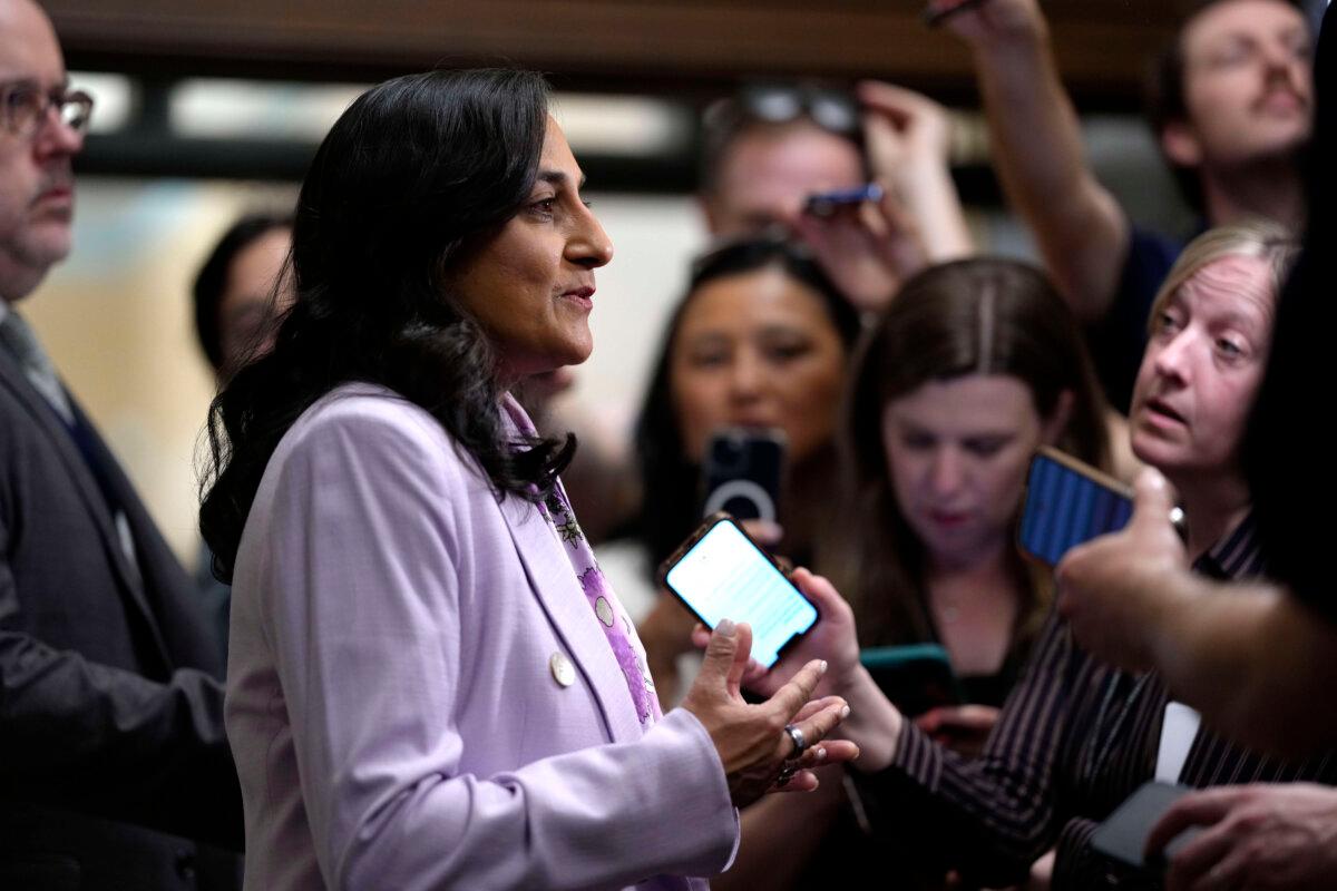 Minister of Foreign Affairs Anita Anand speaks to journalists as she arrives for a meeting of the federal cabinet in West Block on Parliament Hill in Ottawa on May 14, 2025. (The Canadian Press/Justin Tang)
