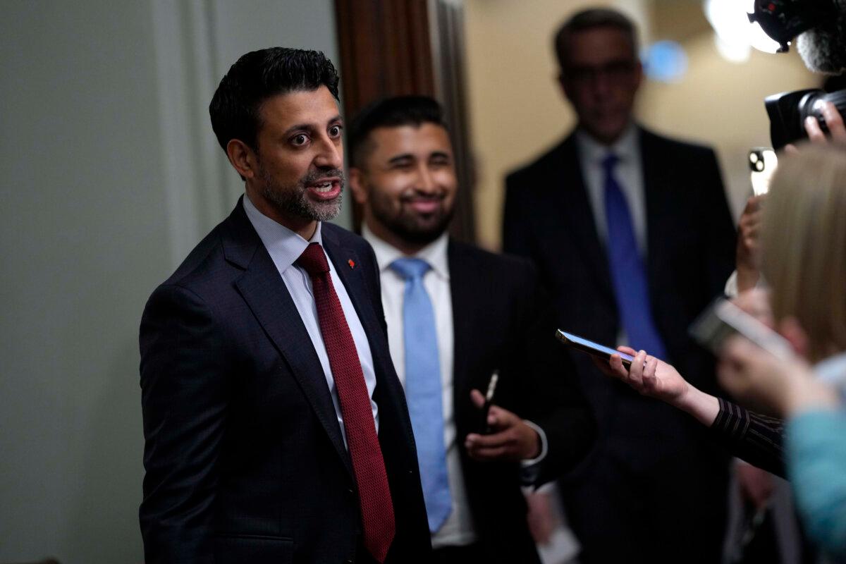 Minister of International Trade Maninder Sidhu speaks to journalists as he arrives for a meeting of the federal cabinet in West Block on Parliament Hill in Ottawa on May 14, 2025. (The Canadian Press/Justin Tang)