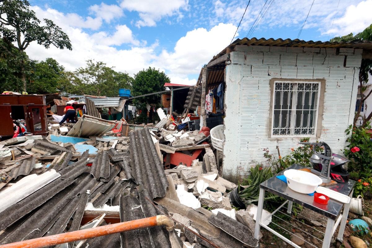 Damaged structures after a strong earthquake in Santa Cecilia, Paratebueno, Colombia, on June 8, 2025. (Santiago Molina Fernandez/Reuters)