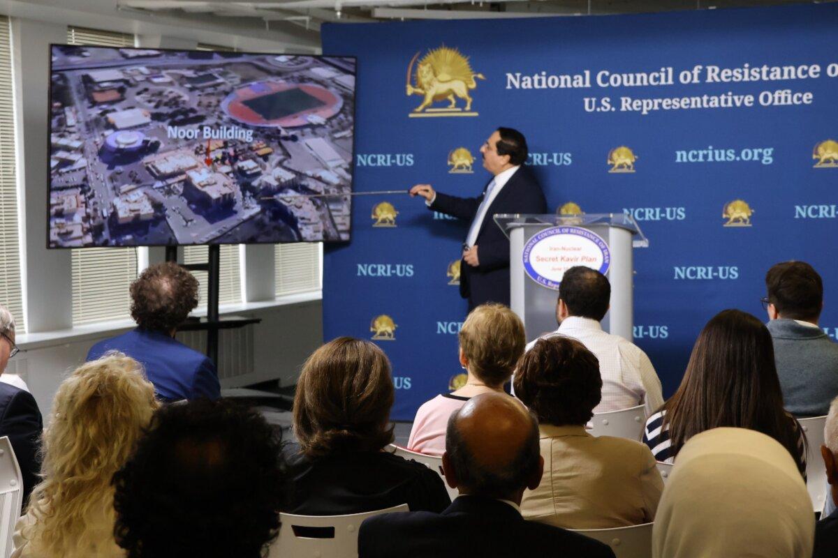 The deputy director of the National Council of Resistance of Iran, Alireza Jafarzadeh, at a press conference in Washington on June 10, 2025. (Courtesy of NCRI)