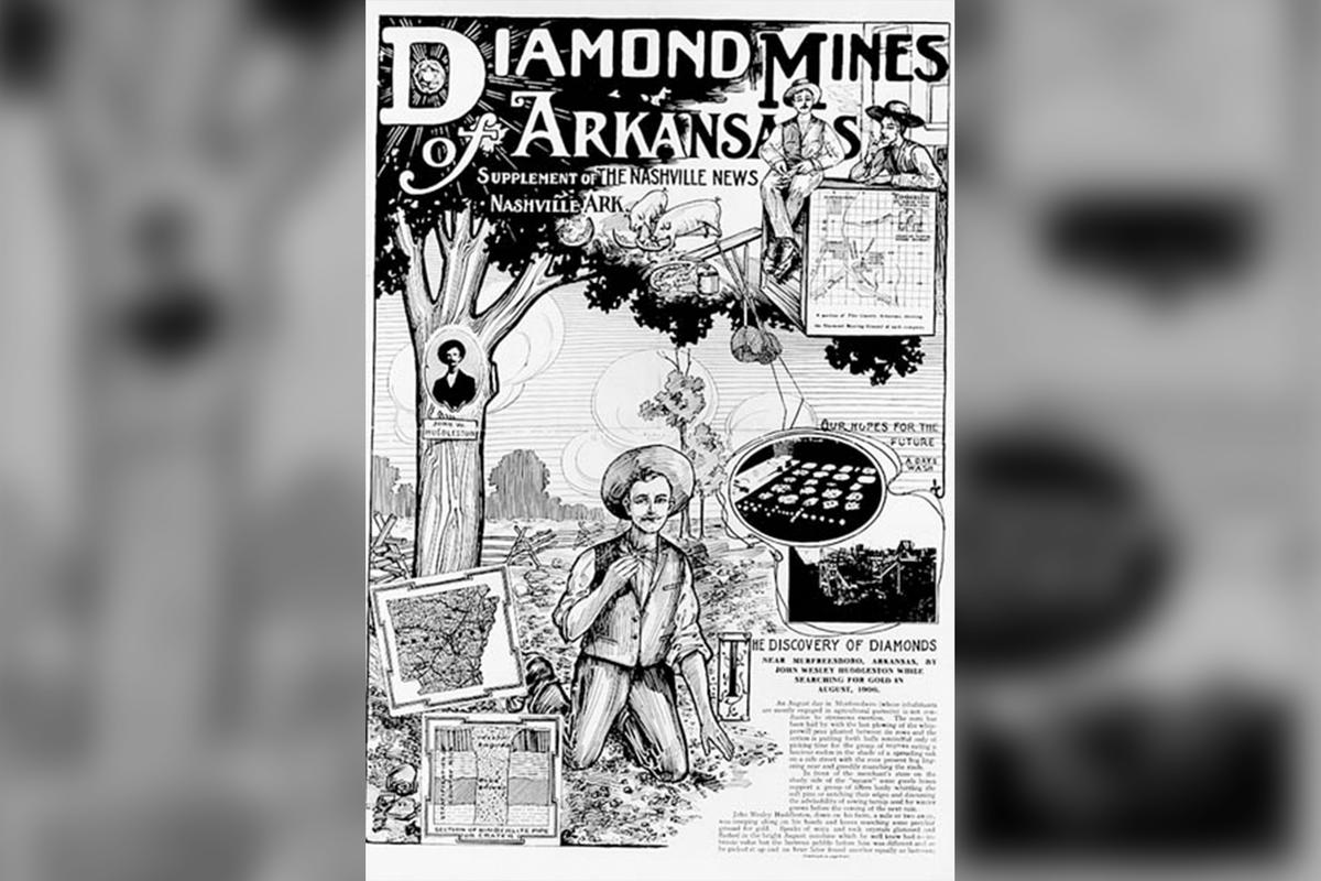 An advertisement for diamond mining at Crater of Diamonds in Arkansas in the early 1900s. (Public Domain)