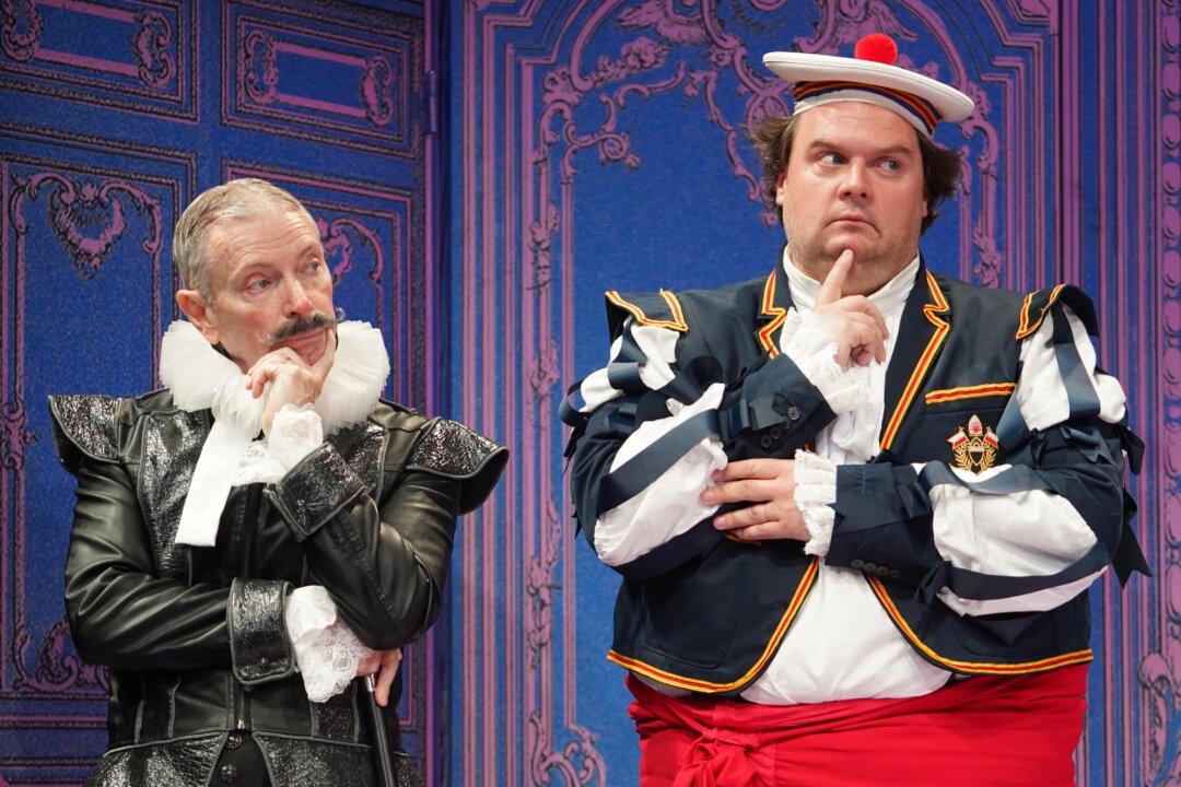 Dr. Fleurant (Arnie Burton, L) and the rather obtuse Thomas Diafoirus (Russell Daniels), in "The Imaginary Invalid." (Carol Rosegg)