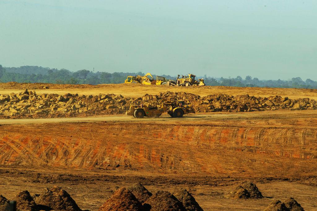 Machinery is seen at the site of the planned Western Sydney International Airport Experience Centre in Luddenham on June 1, 2020. (Jenny Evans/Getty Images)