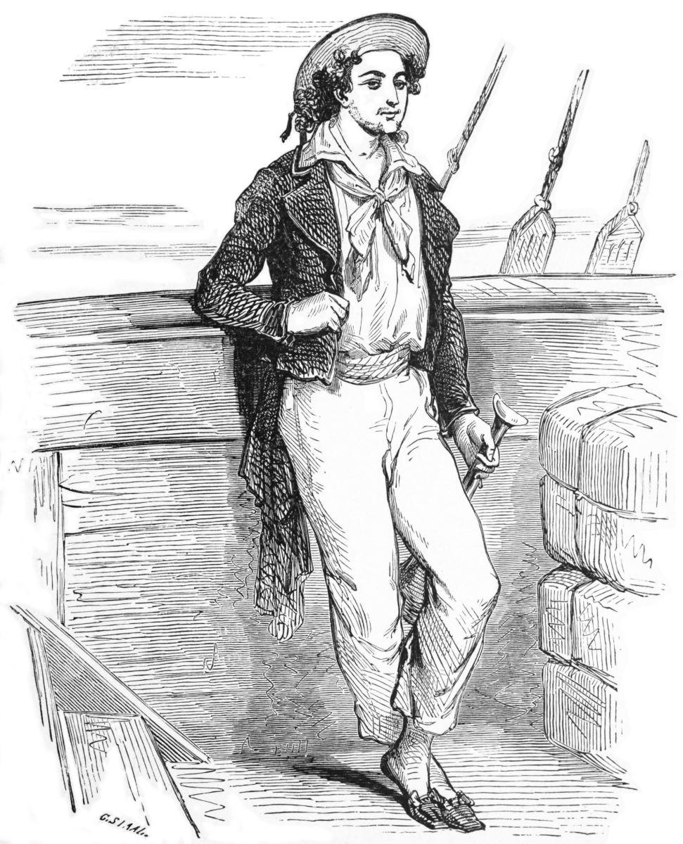 The protagonist, Edmond Dantès, was a merchant sailor before his imprisonment. Illustration by Pierre-Gustave Staal, from the 1888 edition of the book. (Public Domain)