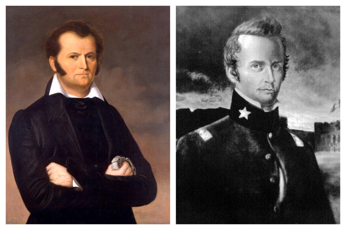 James Bowie (L) arrived at the Alamo with orders to destroy the complex. Instead, he became its co-commander. William Travis (R) became sole commander after Bowie became indisposed. (Public Domain)