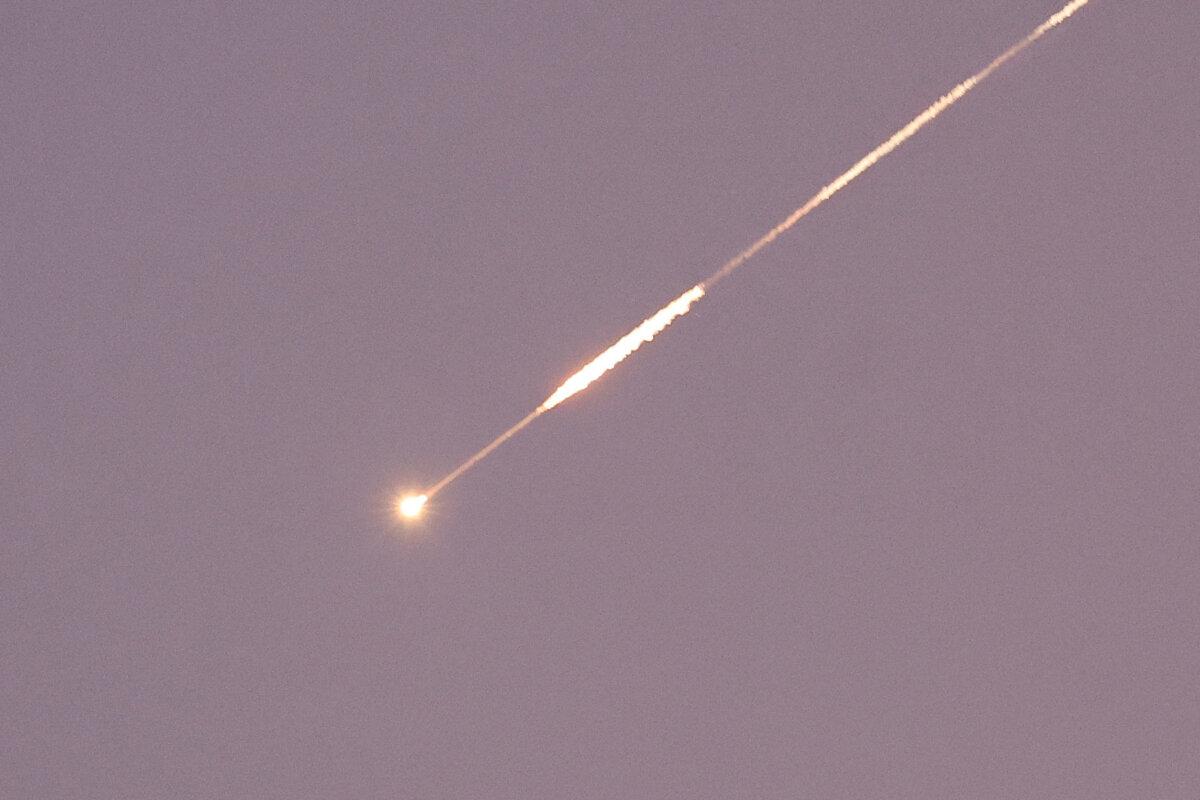 A missile launched from Iran towards Israel is seen from Tubas, West Bank, on June 24, 2025. (Raneen Sawafta/Reuters)