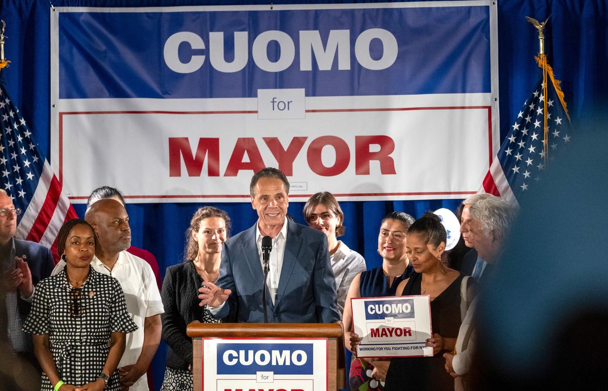Former governor and New York City mayoral candidate Andrew Cuomo holds a rally at the Carpenters Union on the eve of the Democratic primary in New York City on June 23, 2025. (Spencer Platt/Getty Images)