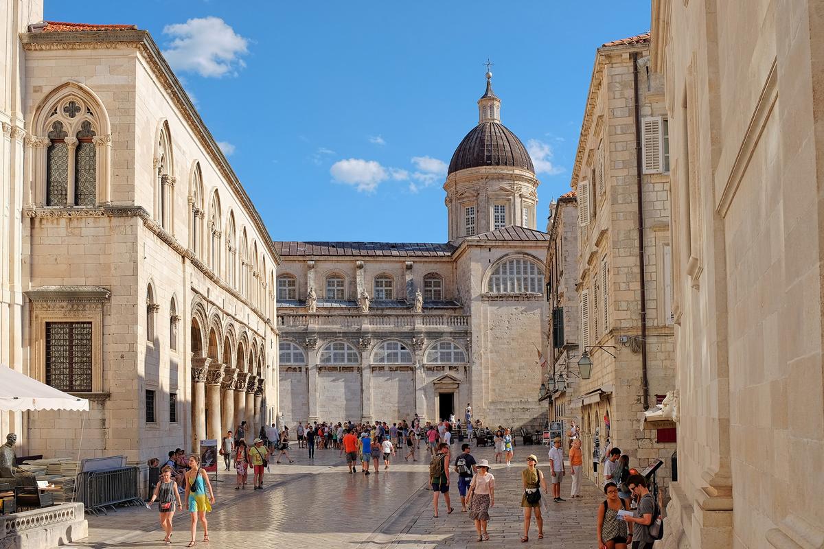 A street in Dubrovnik's Old Town, with the dome of the Assumption Cathedral in the background. (Shutterstock)