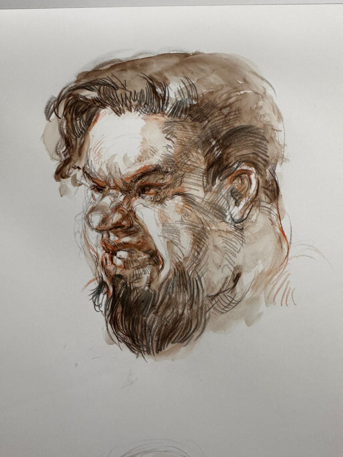 A head drawn by Glenn Vilppu. When drawing the head, he first observes the sitter’s attitude, then draws the planes, facial features, and expressions. (Courtesy of the Vilppu Academy)