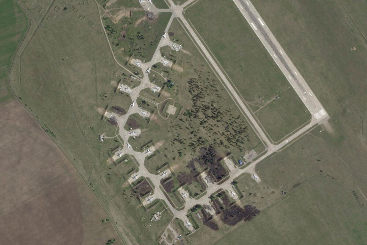 A satellite image from Planet Labs PBC shows damage from a Ukrainian drone attack on the Belaya Air Base in the Irkutsk region of eastern Siberia in Russia on June 4, 2025. (Planet Labs PBC via AP)