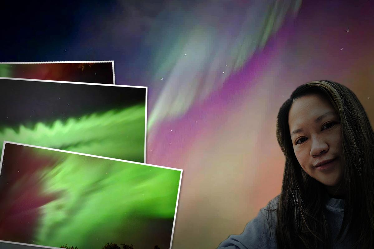 Alberta Aurora Chaser Captures Red and Green Showstopper Right Above Her Head