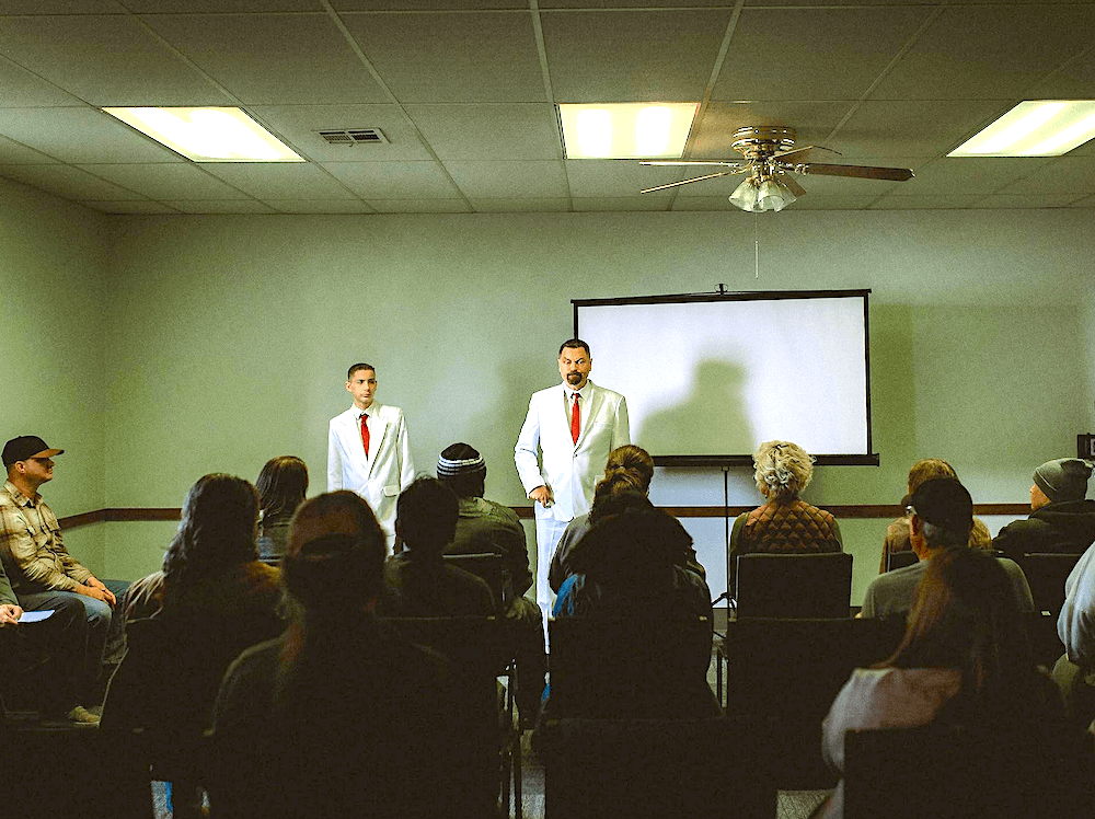 Joe Kane (Jacob Tremblay, L) and his dad, Jerry Kane (Nick Offerman), give a talk, in "Sovereign." (Briarcliff Entertainment)