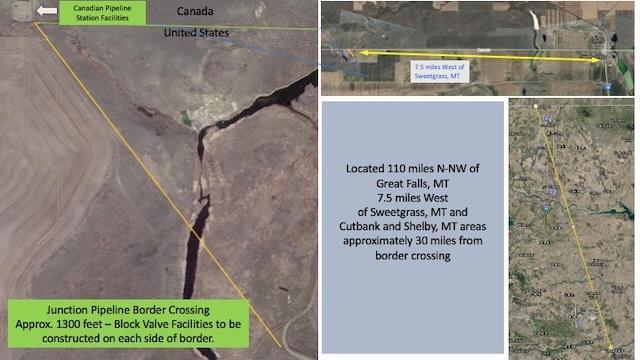 Junction Pipeline Co.’s proposed cross-border pipeline project (left, upper right) was approved by President Donald Trump on June 30, 2025. (Junction Pipeline Company)