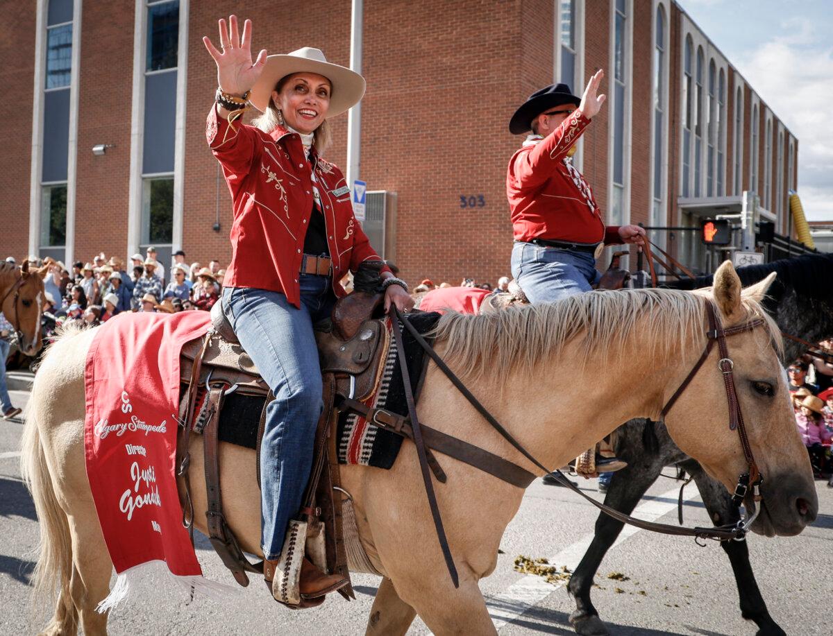 Calgary Mayor Jyoti Gondek takes part in the Calgary Stampede parade on July 4, 2025. (The Canadian Press/Jeff McIntosh)